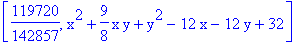 [119720/142857, x^2+9/8*x*y+y^2-12*x-12*y+32]